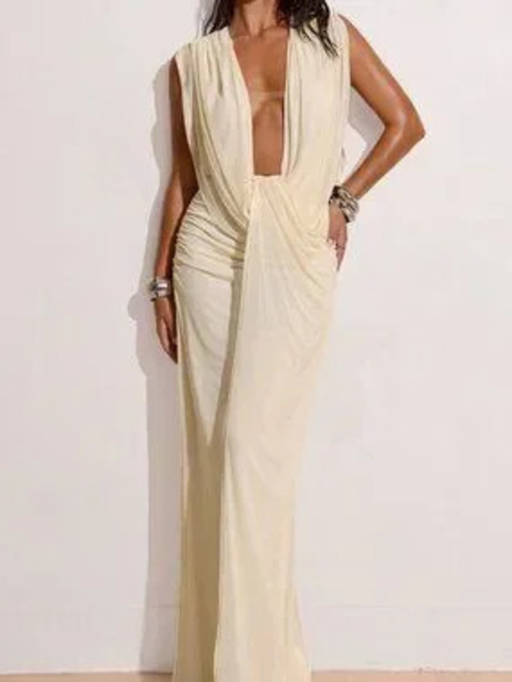 sexy Women's Vacation Maxi Dress with Plunging Neckline